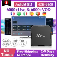 Iptv Франция X96 MAX ТВ приставка Android 8,1 4 Гб 64 Гб S905X2 с 1 год Sansat код французская Португалия, Италия арабский Iptv подписка