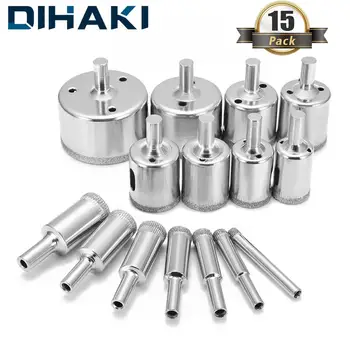 

15pcs Diamond Coated Drill Bit Set Tile Marble Glass Ceramic Hole Saw Drilling Bits For Power Tools 6mm-50mm High Quality