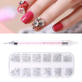 

Crystal Nail AB Rhinestones Double Head Point Drill Pen Tweezers Kits DIY Art Manicure Tools Set