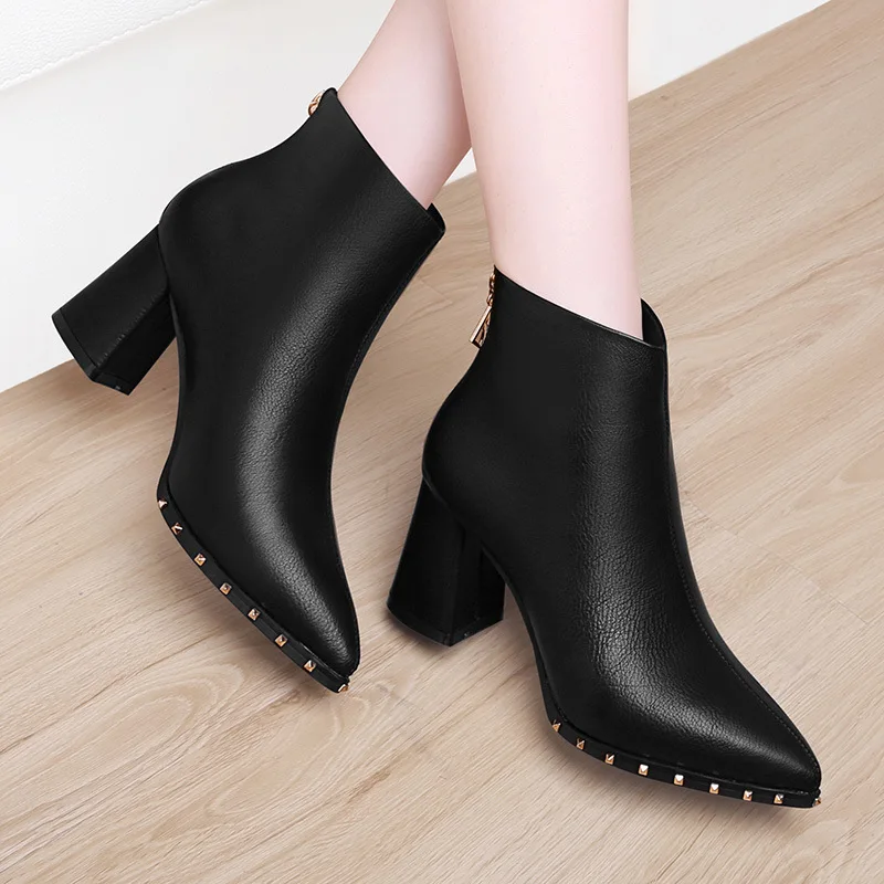 

Women's Pointed-Toe Martin Boots Women's British-Style Chunky-Heel Short Boots 2019 Autumn And Winter New Style Boots WOMEN'S Sh