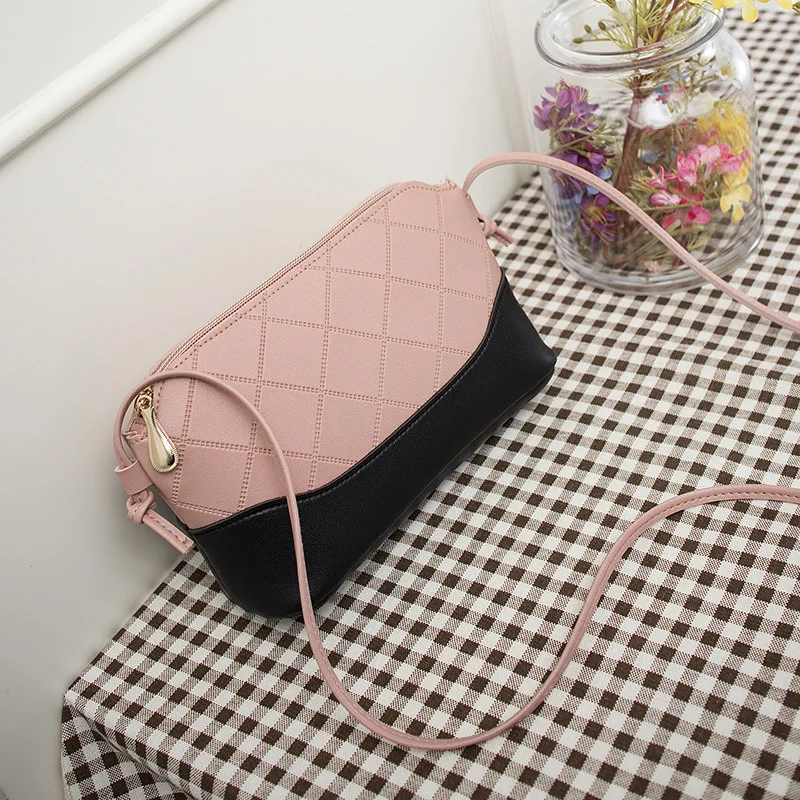 

2019 Autumn & Winter Rhombus Embossed Rope Square Sling Bag Contrast Color Zipper Women's Bag WOMEN'S Bag