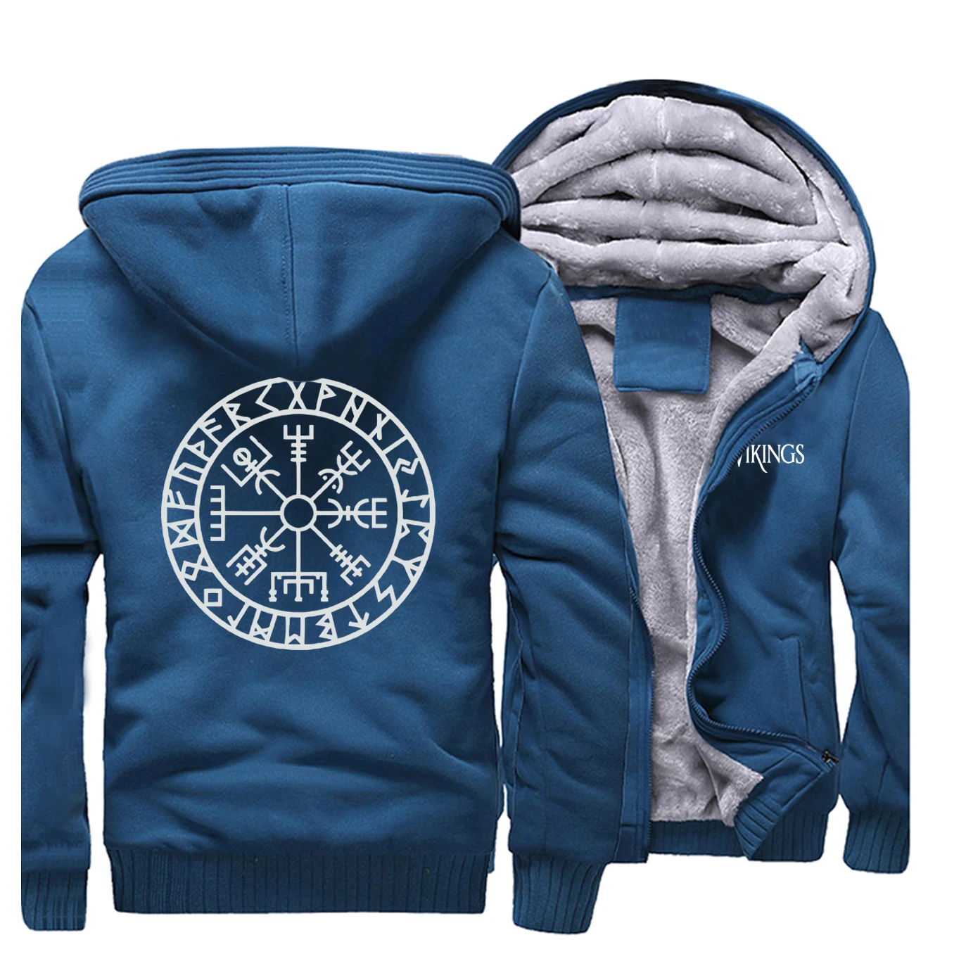 Novelty Mens Raglan Thick Sweatshirt Vikings Odin Warrior Legend Men Zip Jacket Winter Hoody Fleece Warm Casual Streetwear - Цвет: Lake Blue 1