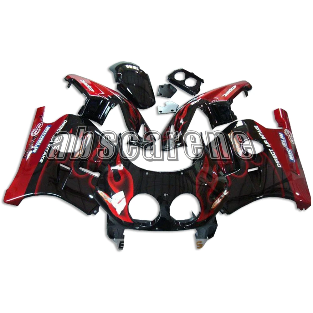 Выполните Обтекатели для Honda CBR250RR MC22 1990 1991 1992 1993 1994 CBR250RR MC22 90 91 92 93 94 ABS Кузов Черное и красное пламя