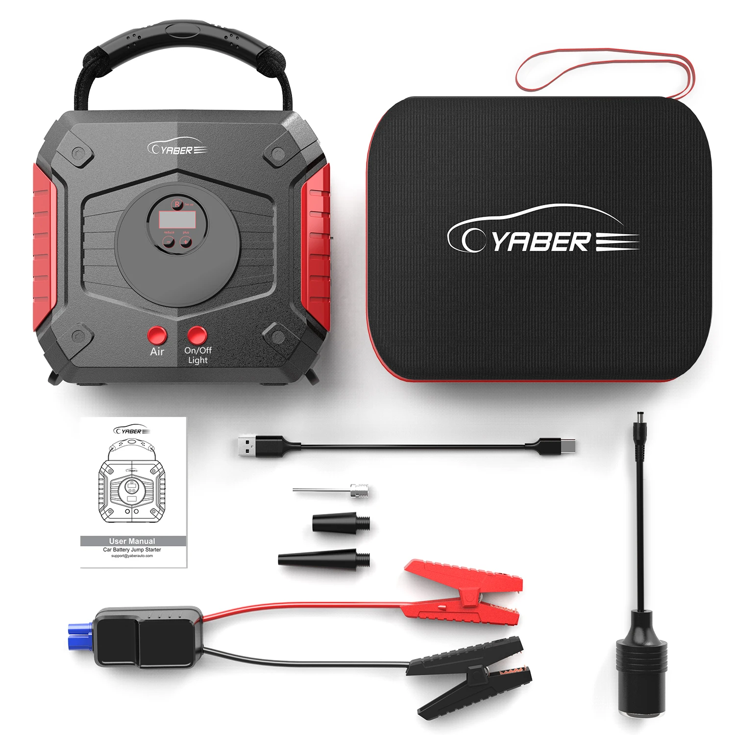 YABER Jump Starter 4 in 1 Pump Air Compressor 3000A 24800mAh PowerBank 12V Digital Tire Inflator 150PSI Battery Booster starting everstart jump starter