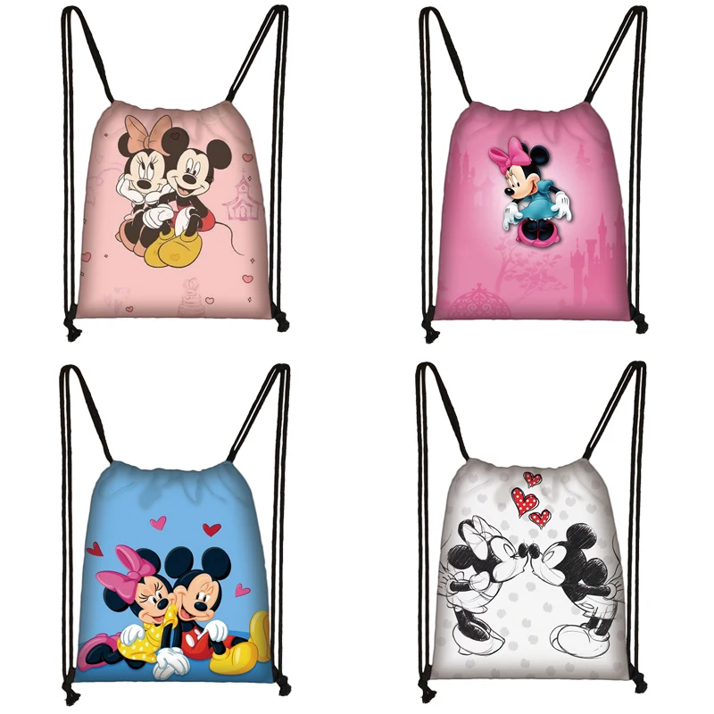 Mickey Minnie Print Drawstring Bag Women Travel Bag Teenager School Bag Brown Girl And Boy Backpack Fashion Female Storage Bag O
