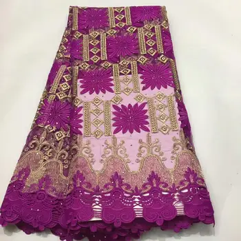 

2019 French Lace Fabric purple Wedding High Quality African Tulle Lace Fabric 5Yard Embroidered Tulle Lace fabric