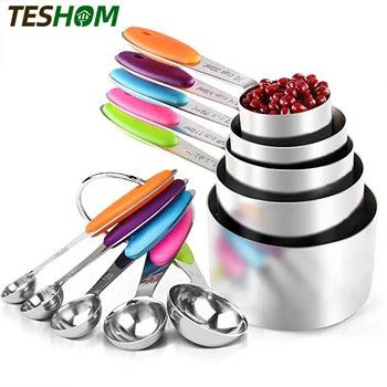 

10 PCS Stackable Measuring Spoons Cups Set Stainless Steel Teaspoon Coffee Sugar Scoop Measuring Set for Cooking Baking