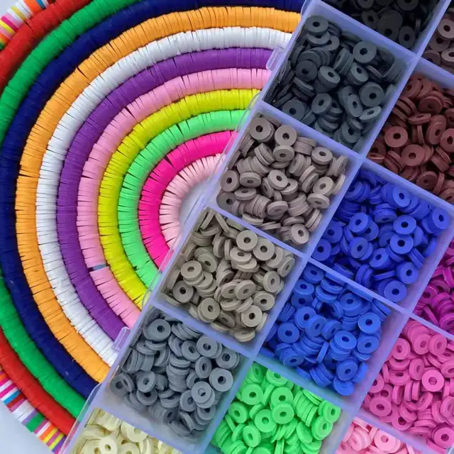 16Inch 6mm Flat Round Polymer Clay Beads Handmade Heishi Disk Loose Beads for Jewelry Making DIY Bracelets Accessories 350Pcs 1