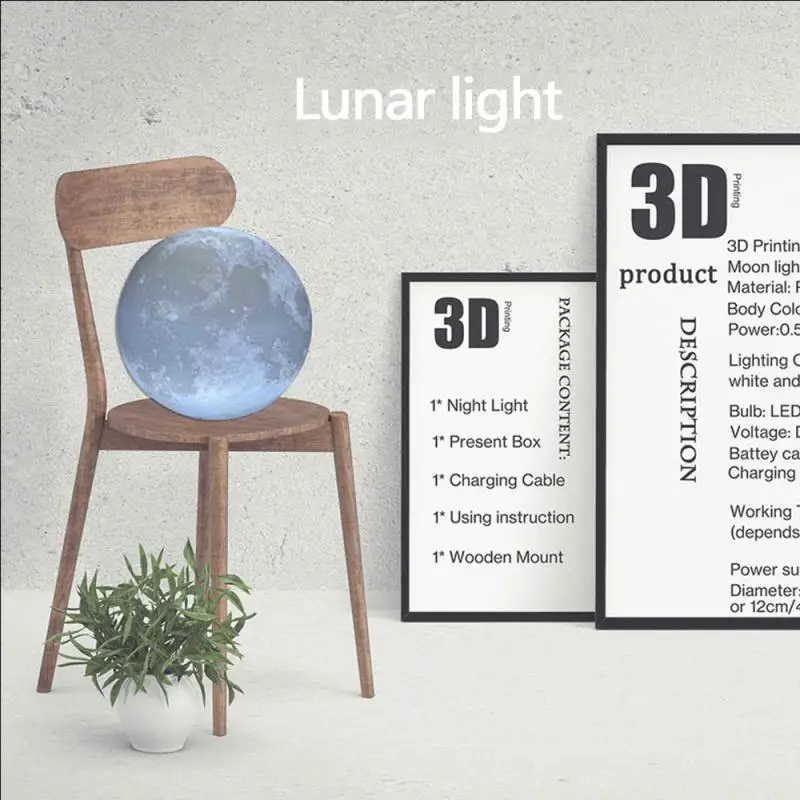 Год 3D печать прекрасные ночные светильники персонализированные луна лампа Дети теплые рождественские подарки