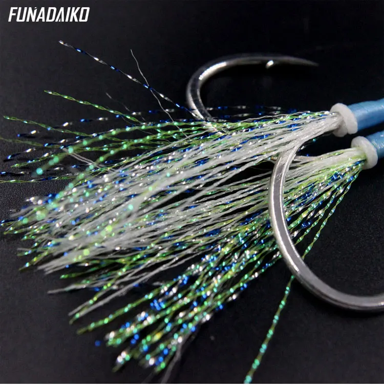 FUNADAIKO Assist крючки Seafishing медленно джиговые крючки с высоким из углеродистой стали двойные крючки светящийся яркий 1/0 2/0 3/0 4/0 УФ крючки