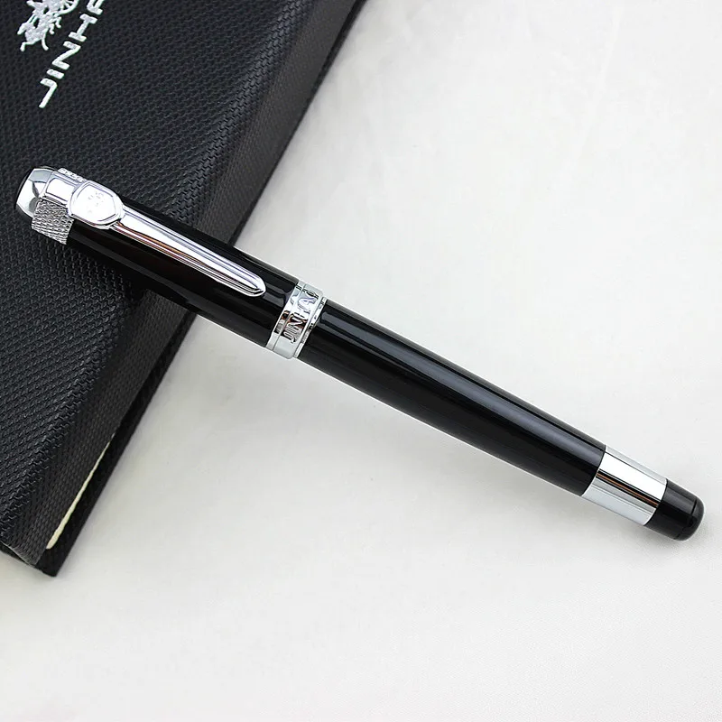 Серебристая черная Шариковая ручка Jinhao, черные шариковые ручки для школы, офиса, высокое качество, Подарочная коробка для друзей - Цвет: ONE PEN
