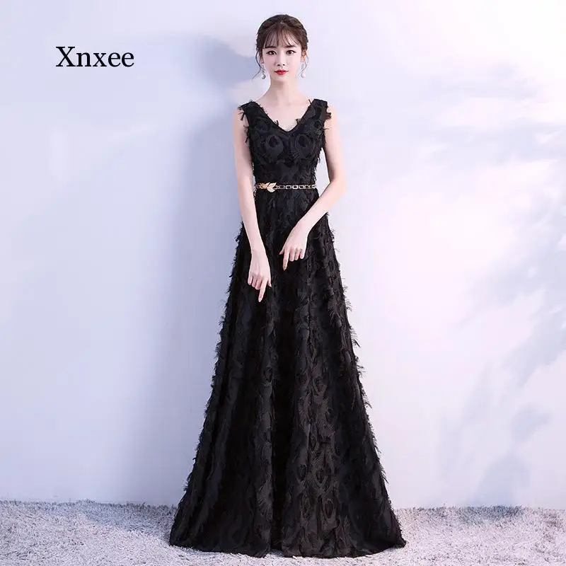 

Black Patchwork Evening Party Dress Women Sleeveless Double V Neck Dresses Floor-Length Retro Ball Gowns Vintage Tassel Dress