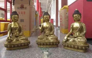 

Tibet Bronze Buddhist Eight treasures Symbol Three Sakyamuni Buddha set