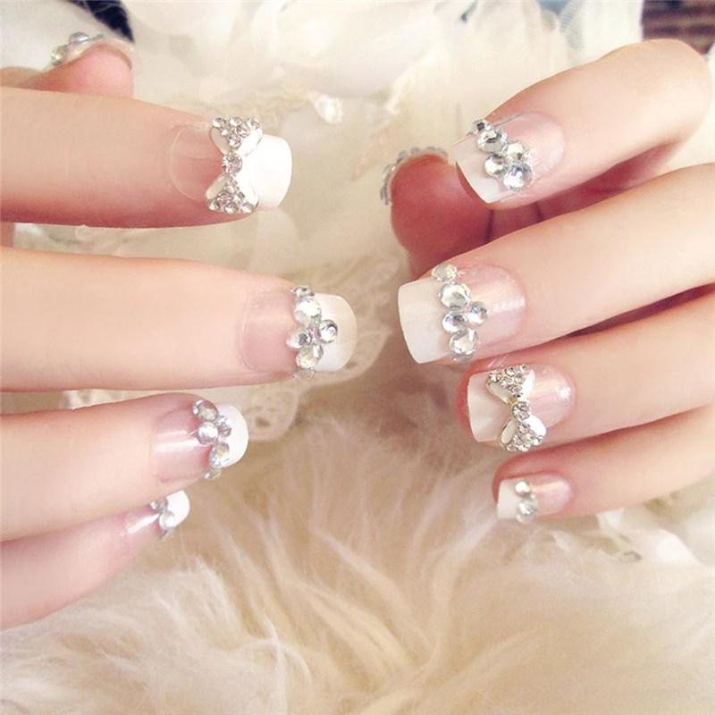 

24 Pcs Acrylic Fake Fingernails Full Cover Fake False Rhinestone Nail Art DIY