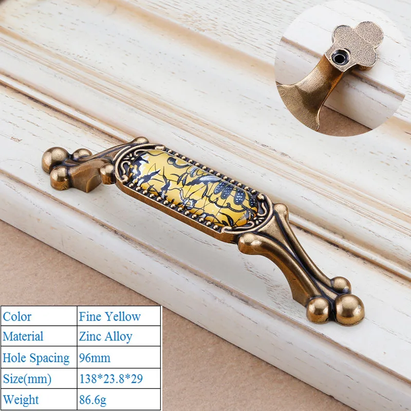 Yellow 6228-96mm Европейский стиль Хрустальная ручка на дверь шкафа из цинкового сплава высокого класса декоративная мебель для спальни выдвижной ящик ручки - Цвет: Yellow 6228-96mm