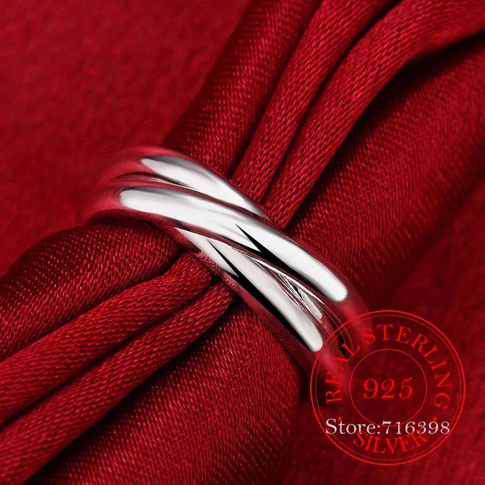 925 Sterling Silver Jewelry Three Circles Couple's Wedding Silver Rings Women Men