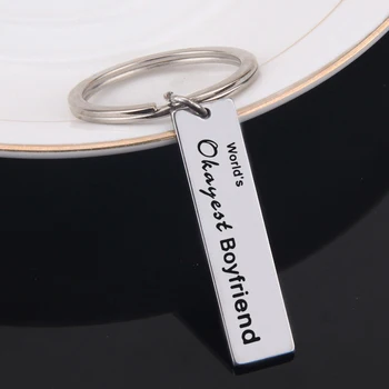 

FLYANGEL keychain Engraved World The Okayest Boyfriend Fashion Key Holder For Boyfriend Valentine's Day Memorial Gifts