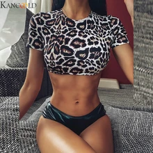KANCOOLD, летний леопардовый купальник, новинка, Женский комплект бикини с подкладкой, Леопардовый принт, короткий рукав, 2 шт., купальник, купальник, сексуальный купальник