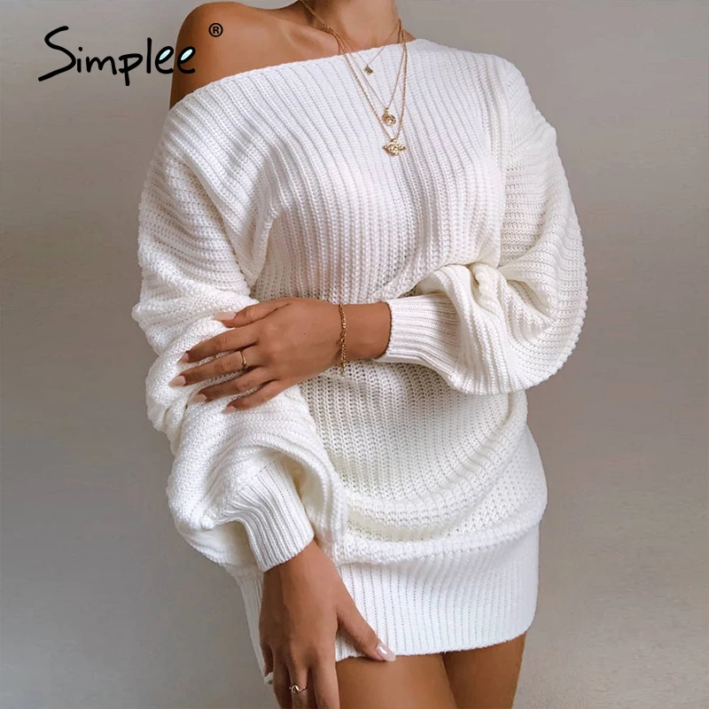 Simplee Sexy off shoulder women's dress White lantern sleeve casual dress Nightclub dress Street style autumn winter 2020 new Simplee Sexy off shoulder women's dress White lantern sleeve casual dress Nightclub dress Street style autumn winter 2020 new