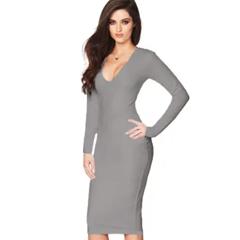 

Autumn Sexy Backless V-neck Hollow Out Bandage Dress Solid Long Sleeve Elegant Women's Party Dress Ladies Dresses