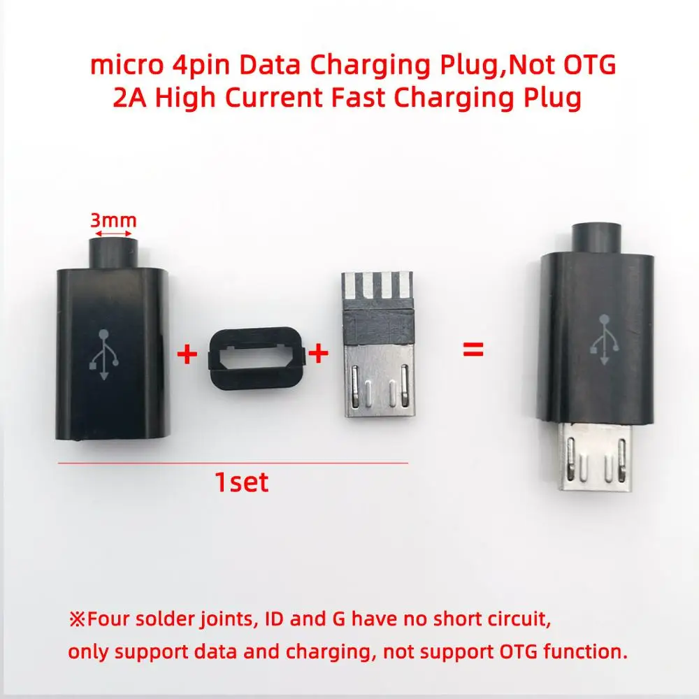 2A 4P black 10 sets 10 комплектов тип сварочной проволоки 4Pin 5PIN 1A/2A большой ток DIY Micro USB штекер разъемы комплект соединителей w/Чехлы OTG разъем - Цвет: 2A 4P black 10 sets