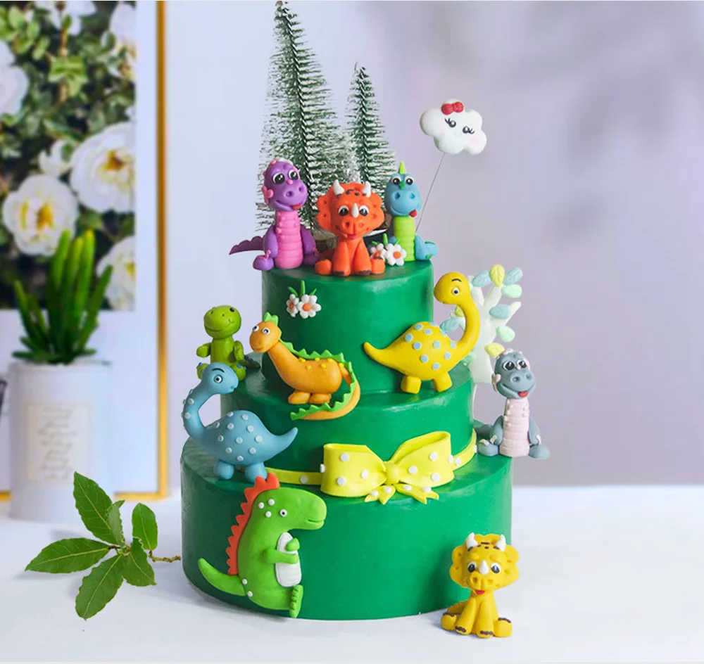 Adorno de pastel de dinosaurio de bebé, decoración de fiesta de cumpleaños  de Safari de jungla, Decoración de Pastel de animales de dinosaurio de niño  - AliExpress Hogar y jardín