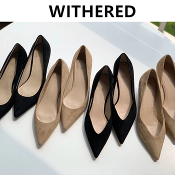 

Withered shoes women england office lady soft sheepskin genuine slim elegant cusp slip-on stiletto heel shoes women shoes woman