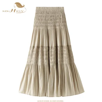 

SISHION Women Ladies Summer Long Midi Skirt VD1456 High Waist Black White Apricot A Line Skirt lange rokken