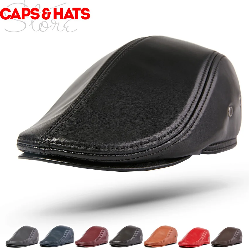 Береты наивысшего качества из натуральной кожи для мужчин верхний слой козья кожа мужская шляпа Berret femme женские Muts Peaked cap русский головной убор
