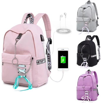 

Fashion Waterproof Women Backpack with USB Charging Port School Bags For Boys Girls Travel Laptop Rucksack Bookbags