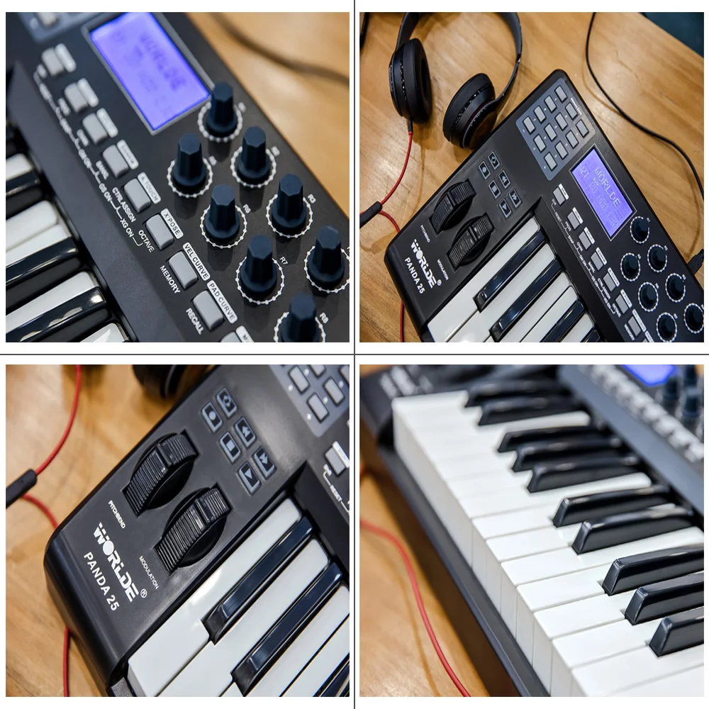 

Hot New PANDA25 Compact 25-Key USB MIDI Keyboard Controller 8 RGB Colorful Backlit Trigger Pads with USB Cable