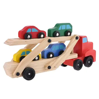 

Baby Kids Wooden Simulation Educational Toys Children Double-deck Trailer Car Transporter Toy Set