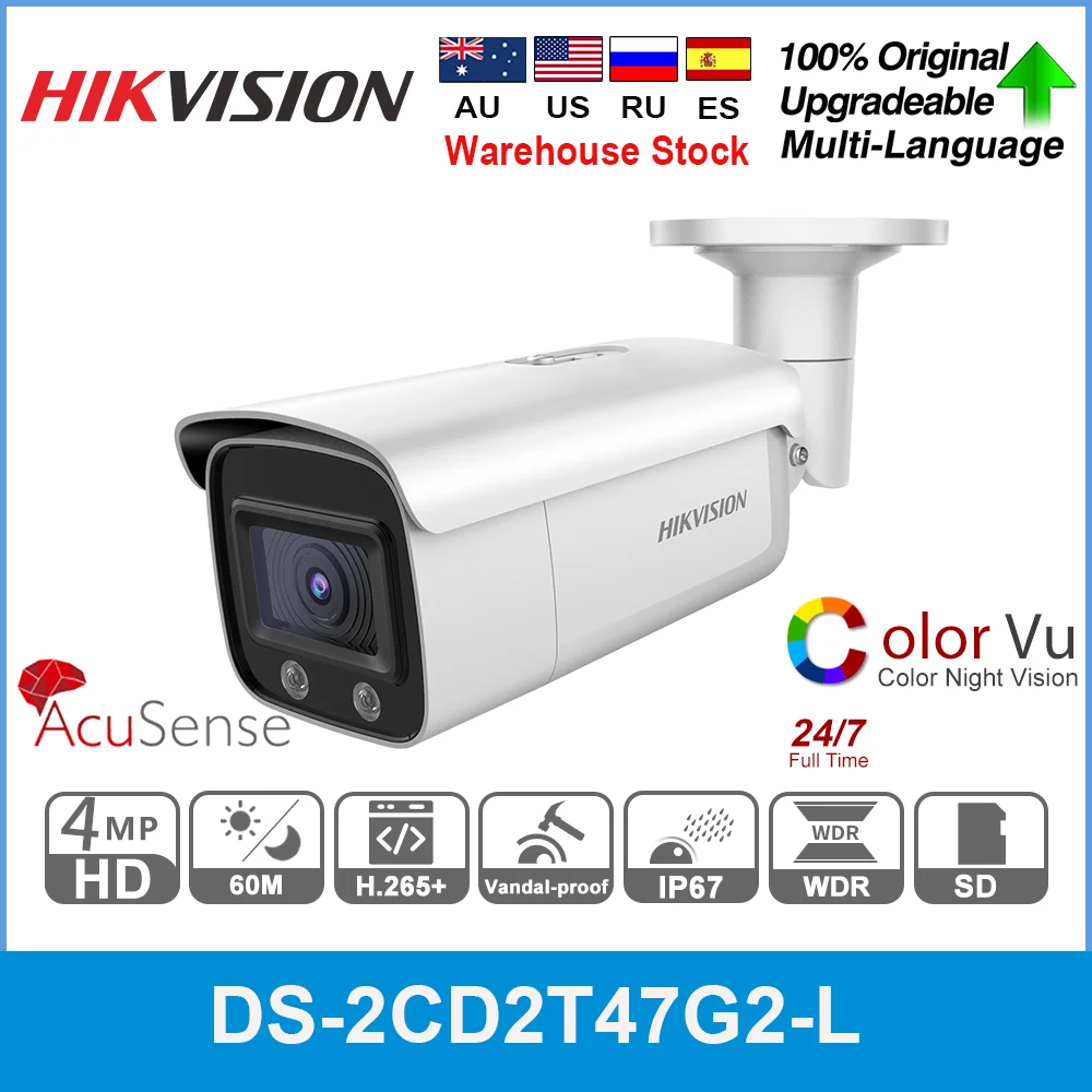 Hikvision DS-2CD2T47G2-L AcuSense IP-камера ColorVu 4MP Bullet IPC H.265 + SD слот POE CCTV функция распознавания