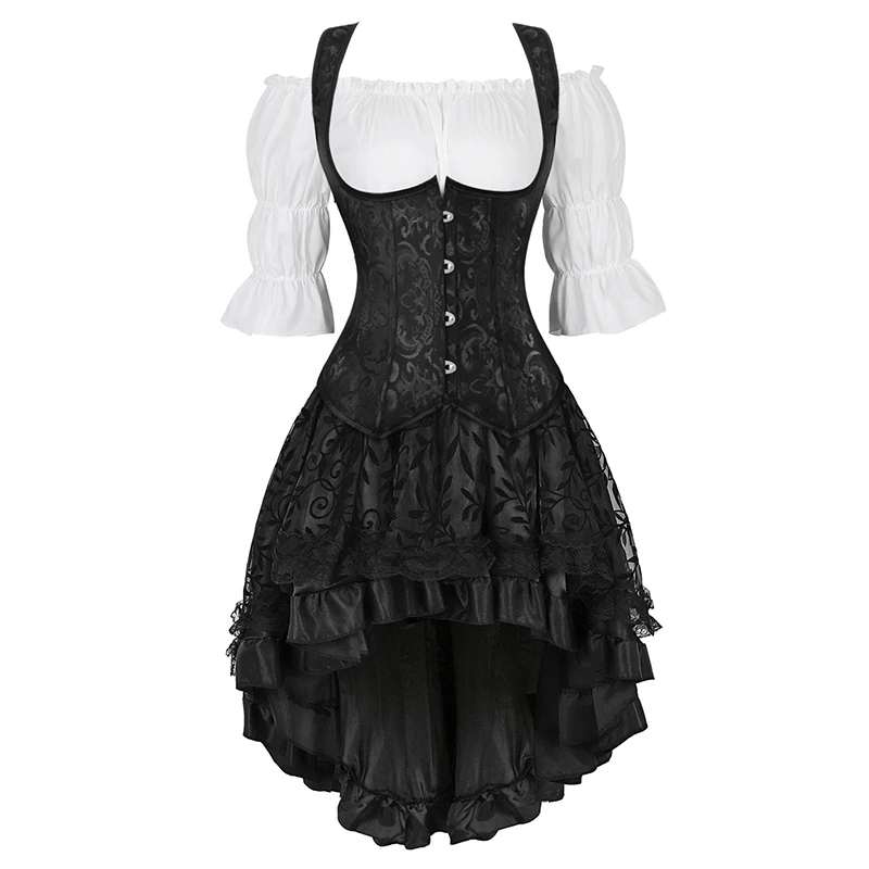 thumbnail image 1 of Ropa Steampunk Disfraz Steampunk para mujer Vestido con corsé debajo del busto Blusa renacentista de talla grande Disfraz de pirata medieval para Halloween, 1 of 5