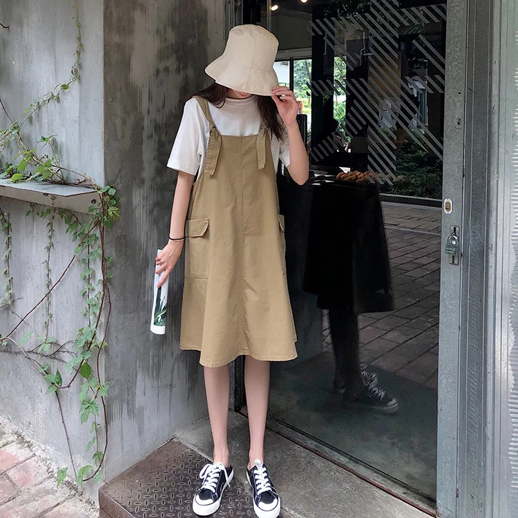 

Photo Shoot 2019 WOMEN'S Dress Summer Korean-style College by Age Loose Bandage Cloth Denim Braces Skirt Strap Dress