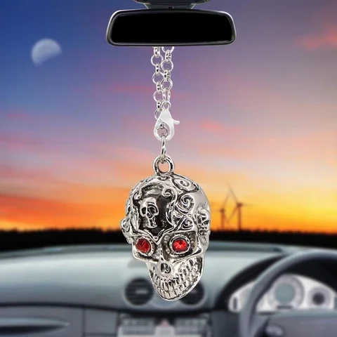 Car Pendant Creative Skull Ornaments Charms Rearview Mirror Decoration Hanging Auto Decor Cars Accessories Styling Gifts