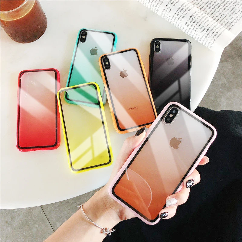 

Full Cover Phone Case For iPhone 6 6s 7 Case Acrylic Gradient PC Back Protective For iPhone 7 8 Plus X XS MAX XR 10 Case Shell