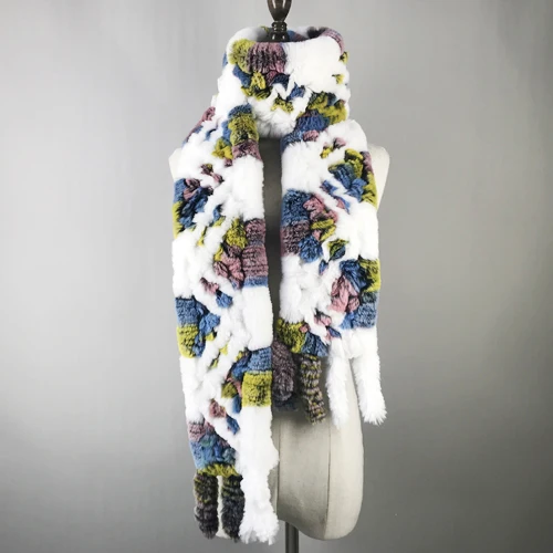 Длинный стильный женский зимний настоящий шарф из меха кролика рекс натуральный шарф из меха кролика рекс s брендовый вязаный шарф из меха кролика рекс - Цвет: colorful 3