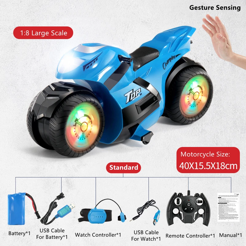 1:8 Large Scale Watch Control Omidirectional Motorcycle Gesture Sensing 3 Control Modes Stunt Rotation Colorful Marquee RC Toy 5