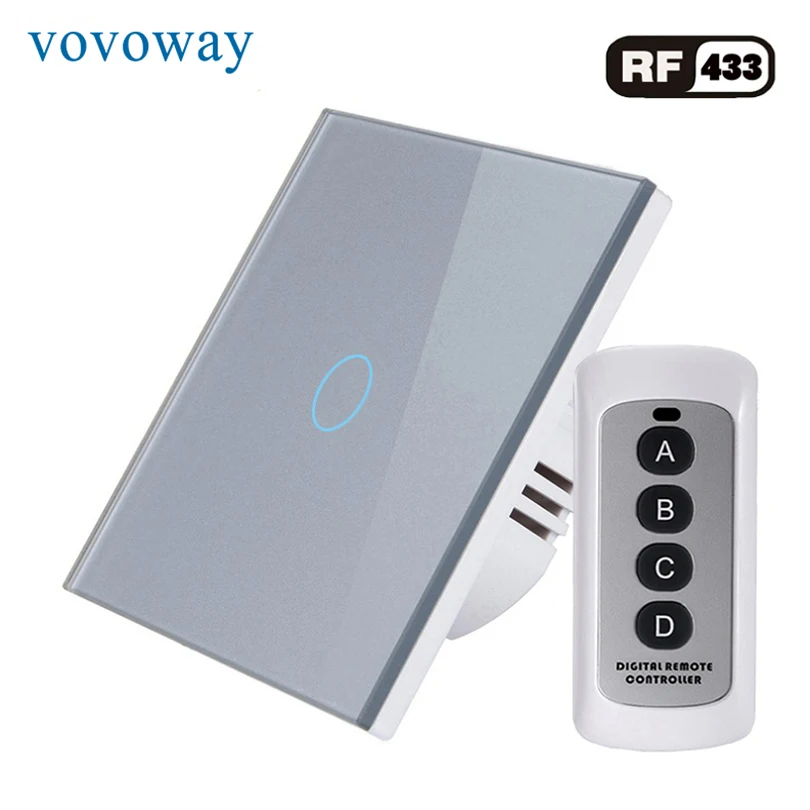 

Vovoway EU Touch switch RF433MHz wireless remote control light switch interrupter 1gang AC110V 220V Single wire control