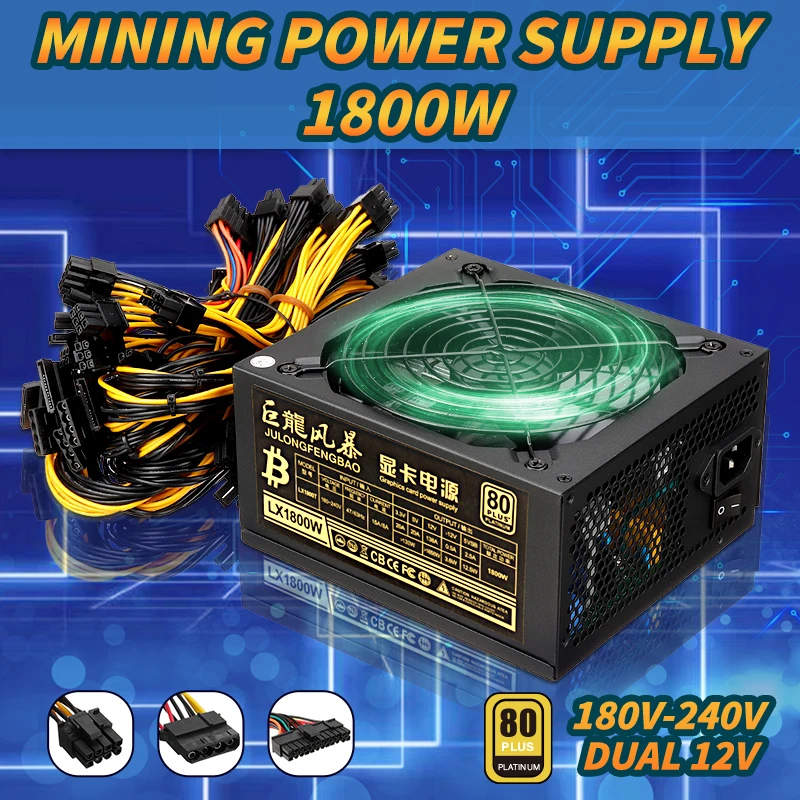 

1800W/2000W Mining Power Supply Miner Graphics Card For Mining 180/110~264V 80+ Platinum Certified ATX PSU 20+4pin