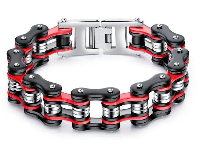 

2019 XAMS gIFTS Holiday Gifts Black Silver Red Heavy 17mm 8.66'' Motorcycle Chain Bangle Stainless Steel Biker Men's Bracelet