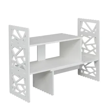 

Expandable Openwork Desktop Bookshelf Organizer Shelving Unit White Matte Finish Book Furniture