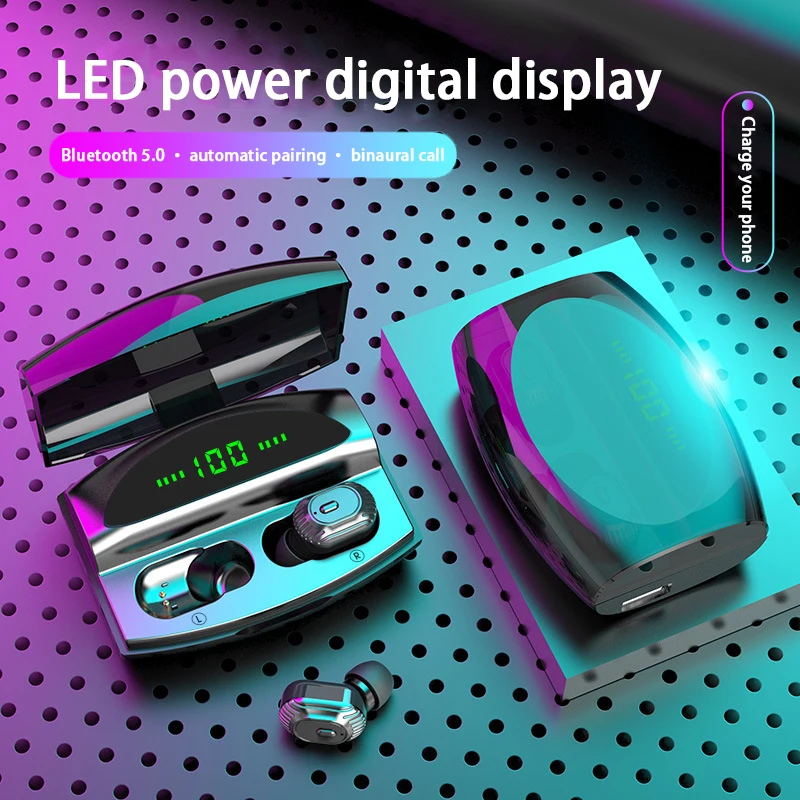 

TWS Bluetooth Wireless Earphones In-Earphones Power Display Mini Sport 5D Stereo Cordless Earbuds 2200mAh Power Bank