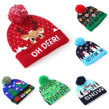 

Christmas Hat with 3 Colors Light Soft Warm Christmas Santa Elk Snowman Print Christmas Hats Beanie Knitted Cap Hat kids Adults