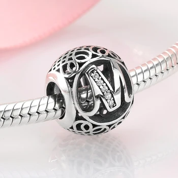 

925 Sterling Silver Alphabet Letter M Bead kralen Charm Fit Original JIUHAO Charms Beads for jewelry making Hot sale 2018
