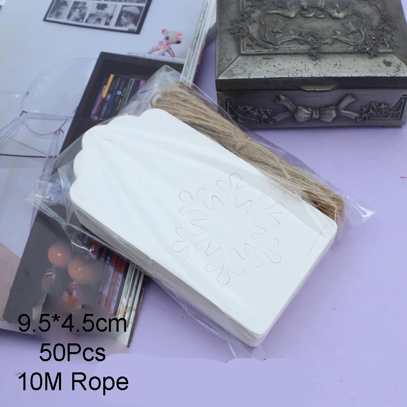 White Snwoflake Rope 50 шт., Рождественское украшение для дома, многоцветные крафт-бумажные бирки, кулоны, украшения, Рождественское украшение, Рождественская елка, детский подарок, Декор - Цвет: White Snwoflake Rope