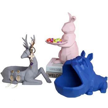 

Cute Ceramic animals storage desktop figurine Nordic keys remote holder Christmas deer Easter rabbit gifts Home decor Organizer