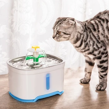 

Pet Cat Water Fountain Stainless Steel for dog, Auto Power Off Pump with 1 Replacement Filter, Water Level Window with LED Light