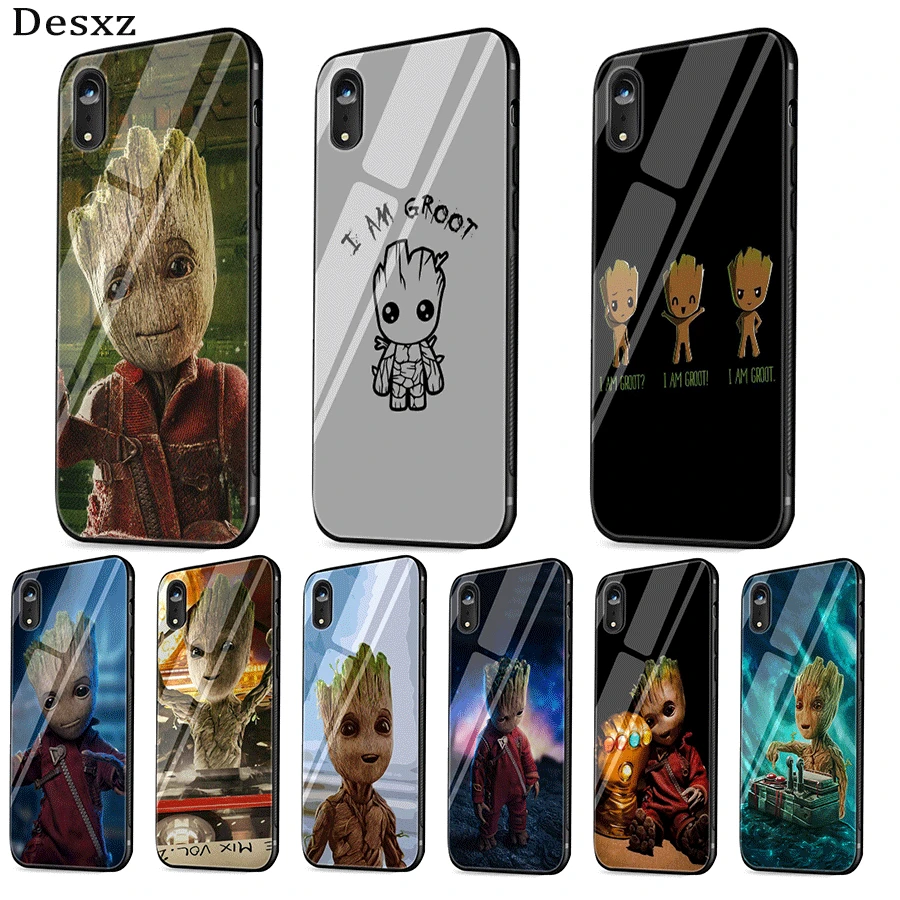 Glass Phone Case TPU Glass For Apple Iphone 5 5s SE 6 6S 7 8 Plus XR X XS Max Cover Baby Groot